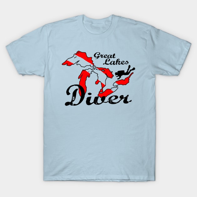Vintage Great Lakes Scuba Diving Dive Flag Scuba Diver T-Shirt by TeeCreations